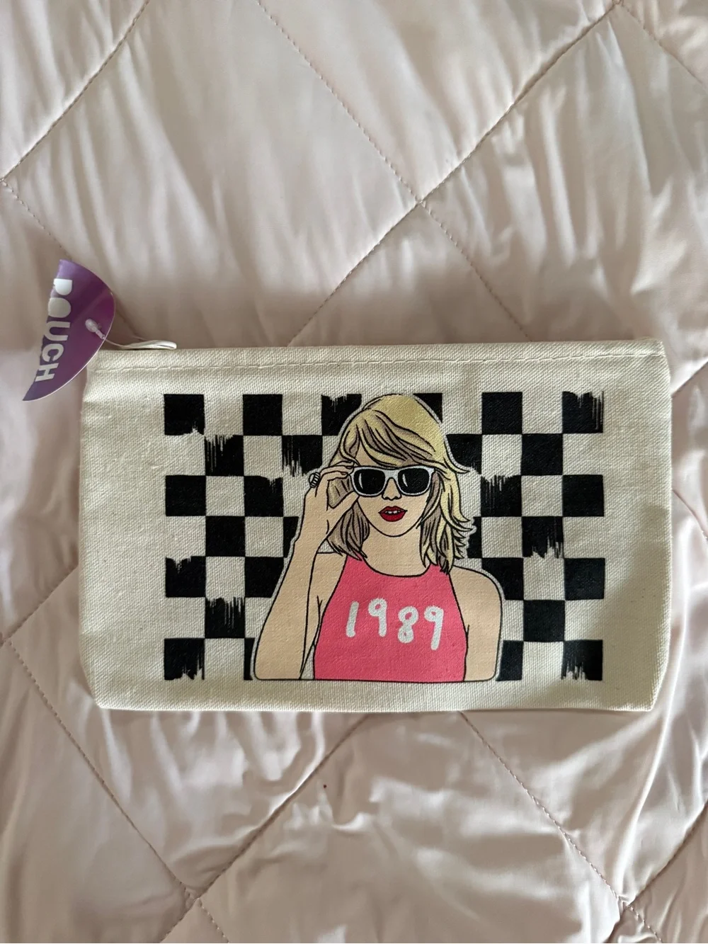 1989 Graphic Canvas Cosmetic Pouch - Pink & Cream